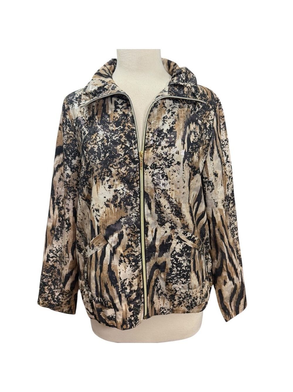 Zenergy by Chico's Jacket Size 1/M Brown Black‎ Animal Print